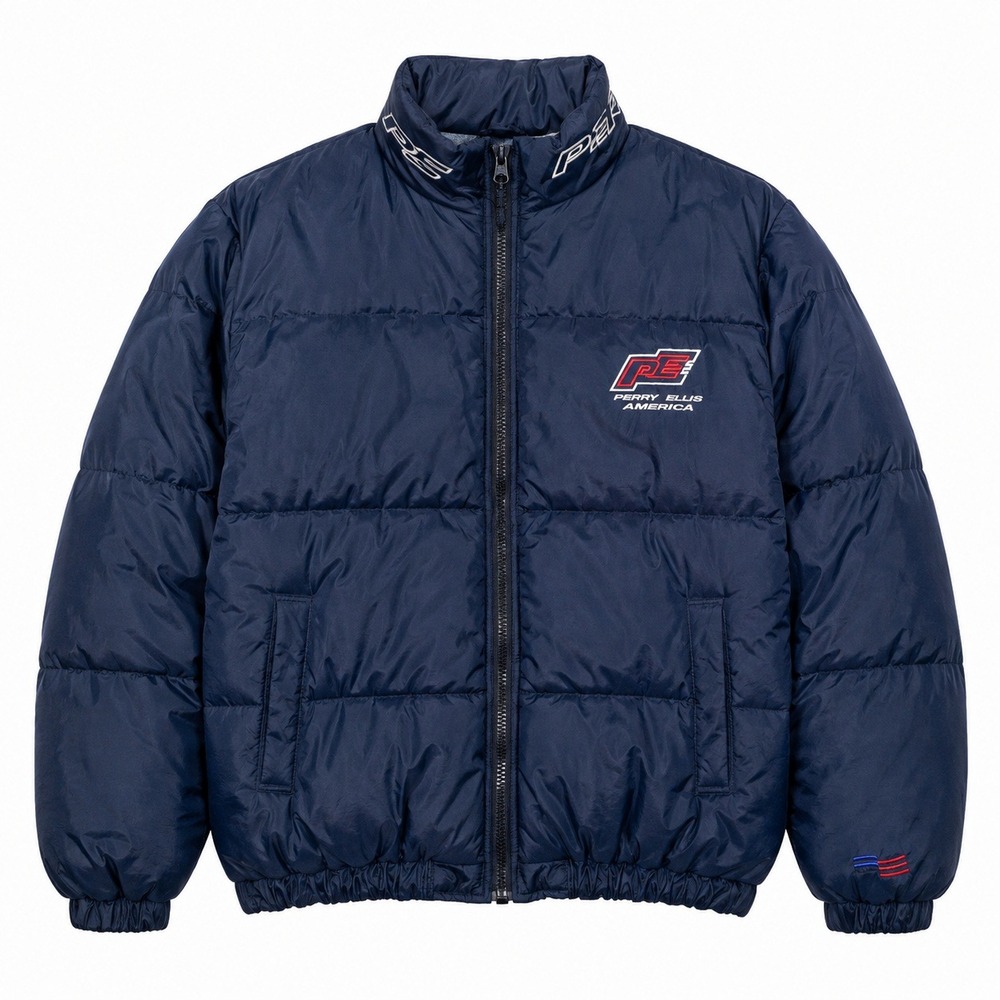 Perry Ellis America Jacket Mens Large Puffer Navy Blue Y2K 2000s Streetwear